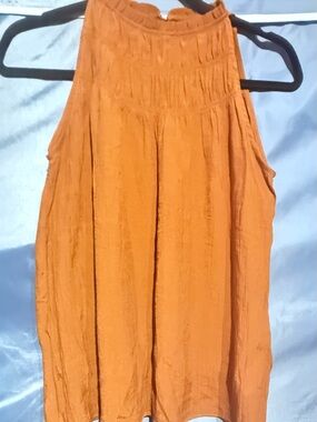 Nanette Lepore Rust Orange Smocked High-Neck Sleeveless Camisole
